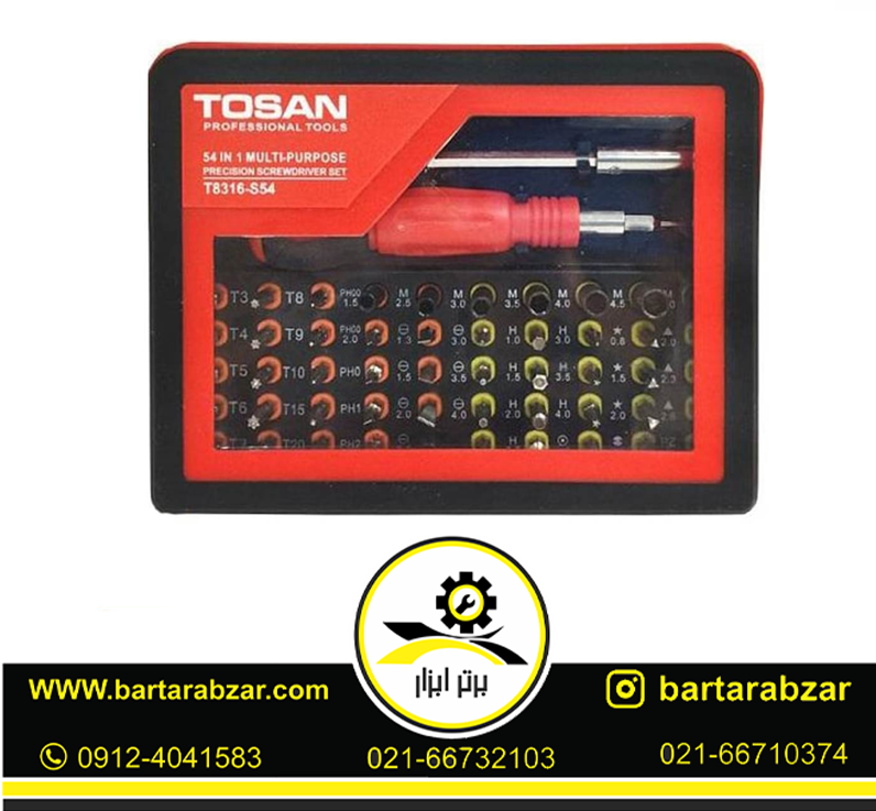 ست سر پیچ گوشتی الکترونیک 54 عددی توسن مدل T8316-S54 ست سر پیچ گوشتی الکترونیک 54 عددی توسن مدل T8316-S54