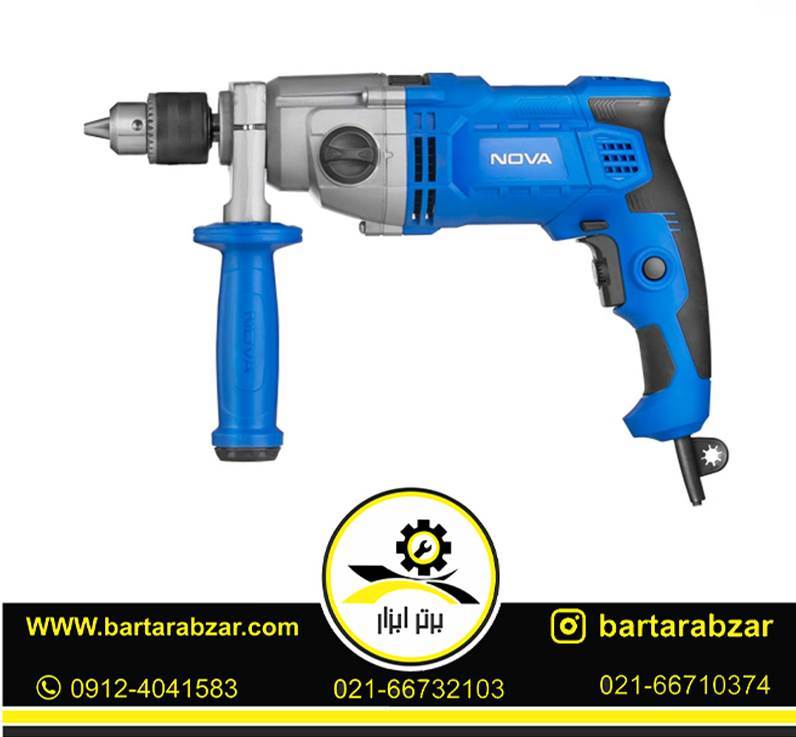 دریل گیربکسی-چکشی 13 میلیمتری دو سرعته 1050 وات نووا مدل 2229 دریل گیربکسی-چکشی 13 میلیمتری دو سرعته 1050 وات نووا مدل 2229